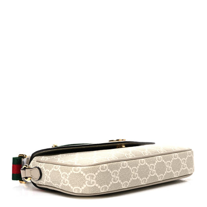 GG Supreme Monogram Textured Dollar Calfskin Web Mini Ophidia Envelope Shoulder Bag Beige Mystic White Oatmeal