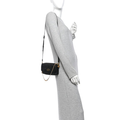 Supple Calfskin Cannage Caro Pouch With Chain  Black