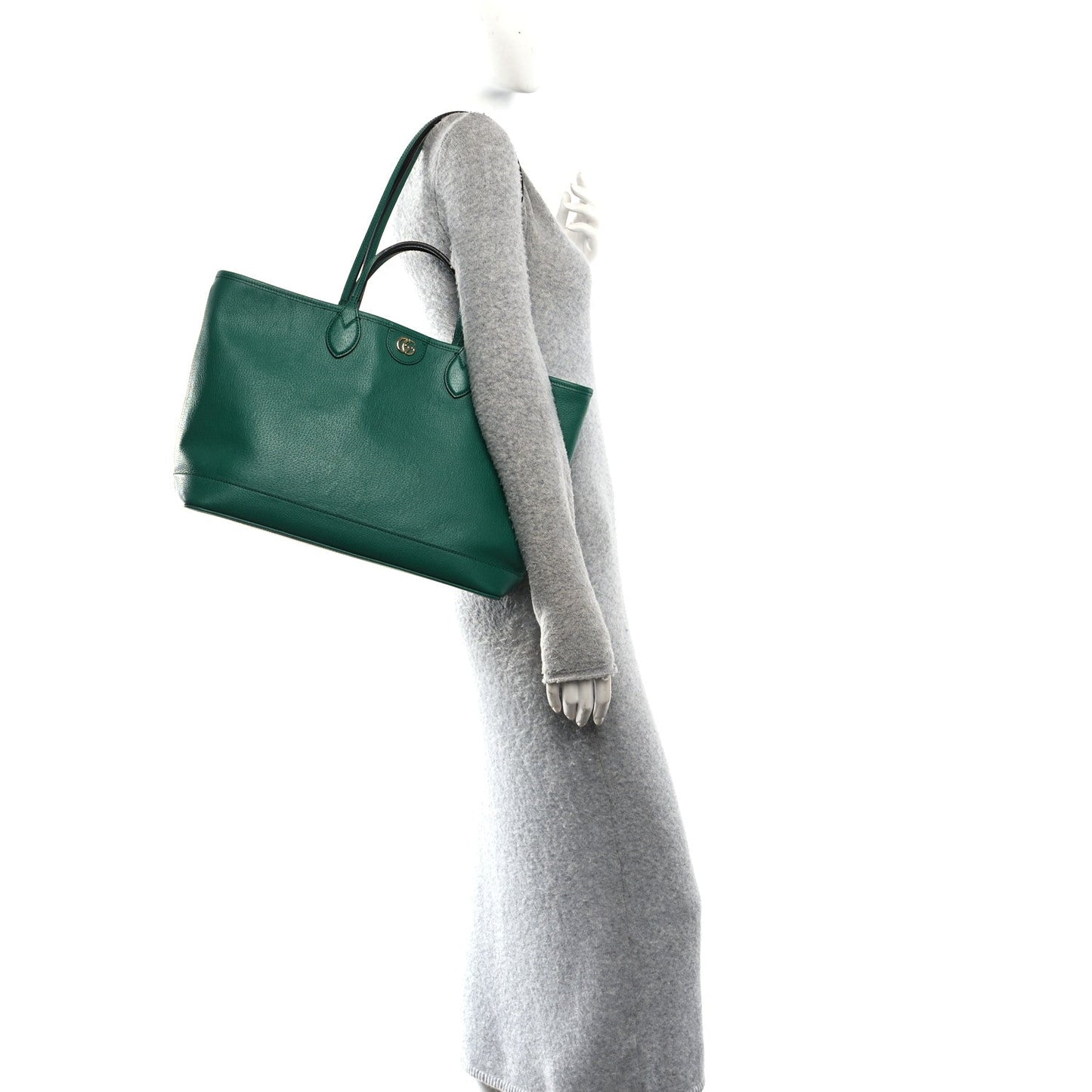 Textured Dollar Calfskin Medium Ophidia Shoulder Tote Bag Green