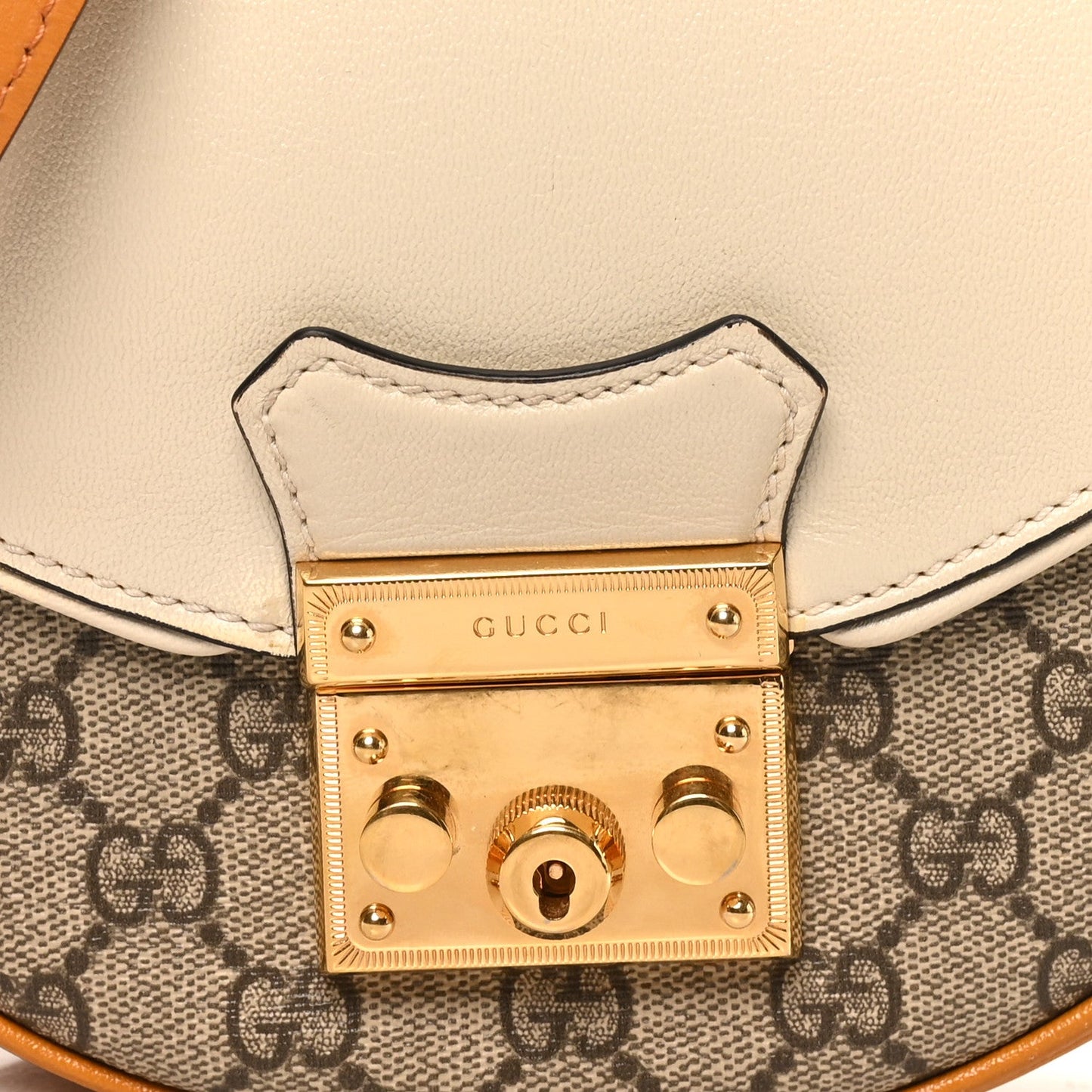 GG Supreme Monogram Calfskin Small Padlock Messenger Shoulder Bag Beige Mystic White Sun Oil