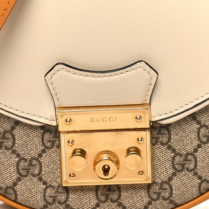 GG Supreme Monogram Calfskin Small Padlock Messenger Shoulder Bag Beige Mystic White Sun Oil
