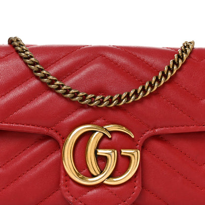 Calfskin Matelasse Super Mini GG Marmont Shoulder Bag Hibiscus Red