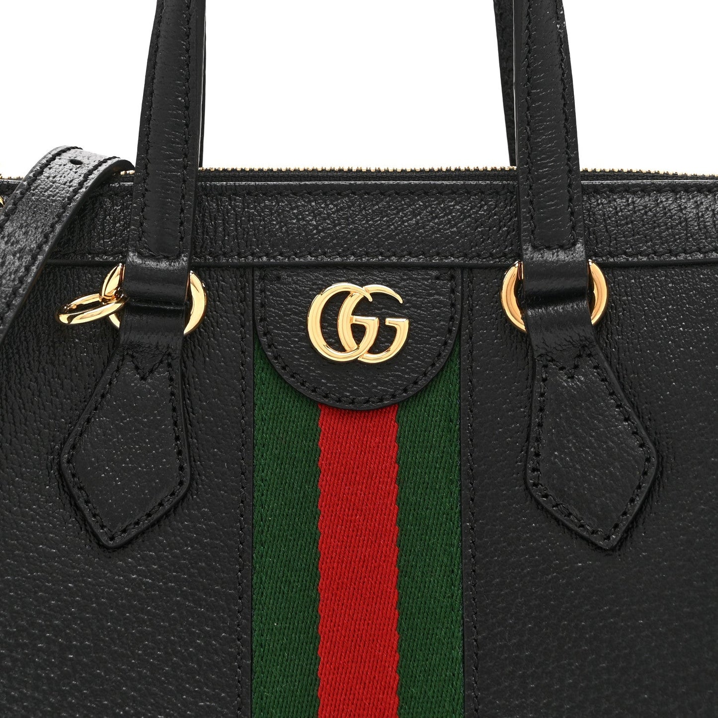 Textured Calfskin Web Small Ophidia Tote Bag Black