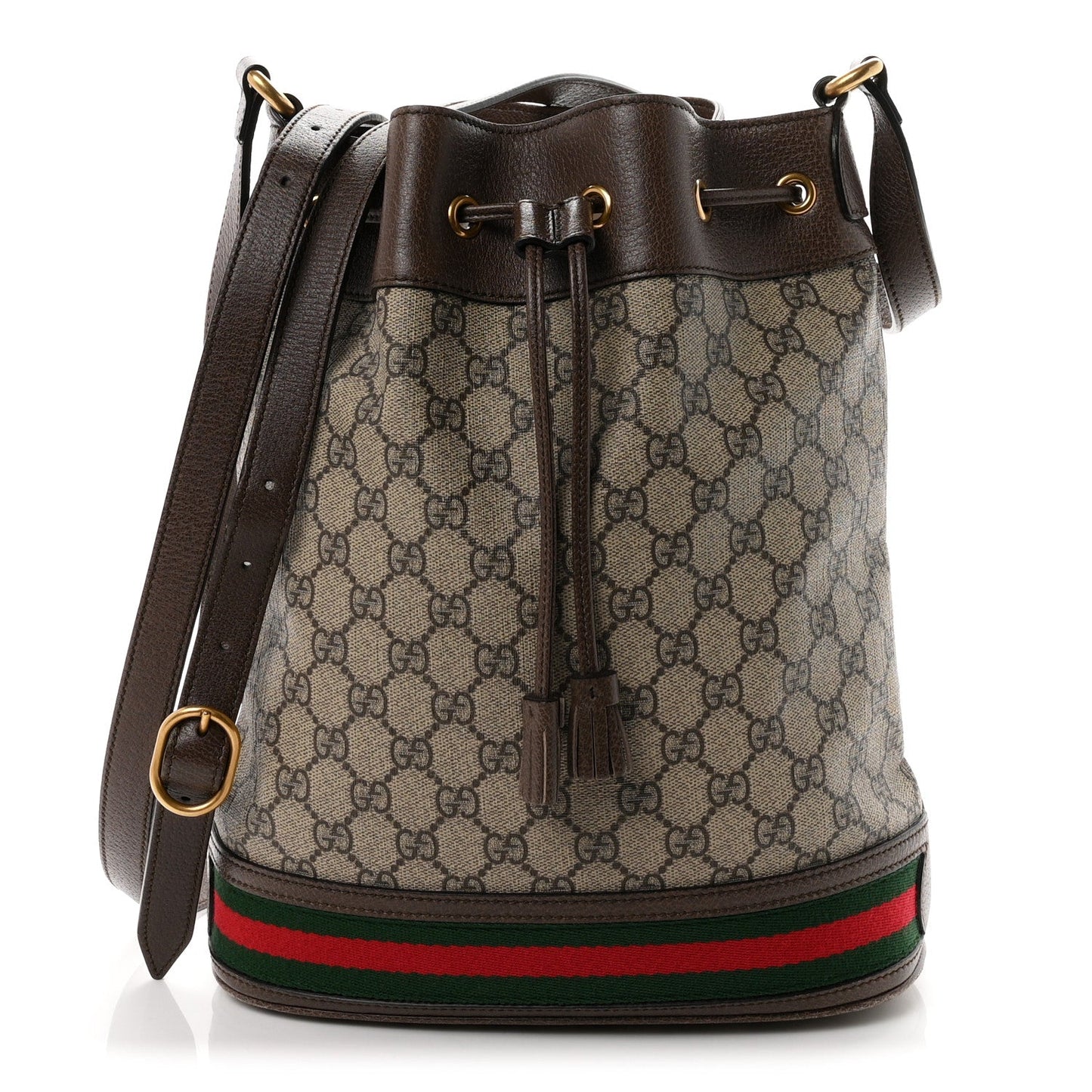 GG Supreme Monogram Web Ophidia Bucket Bag Brown