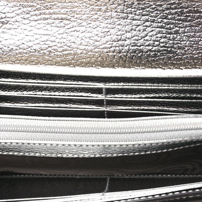 Metallic Calfskin GG Supreme Monogram Petite GG Marmont Wallet Chain Bag Silver Beige Ebony
