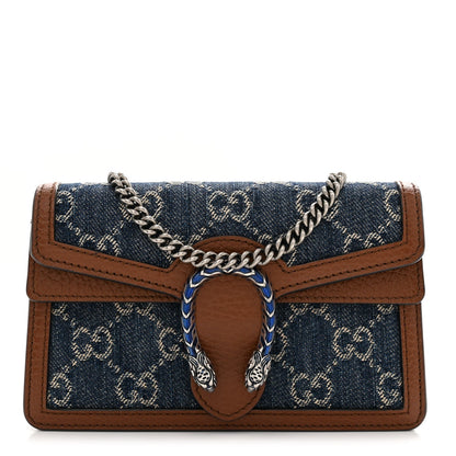 New Denim GG Monogram Dollar Calfskin Enamel Super Mini Dionysus Shoulder Bag Blue Tea Cuir Epilog Electric Blue