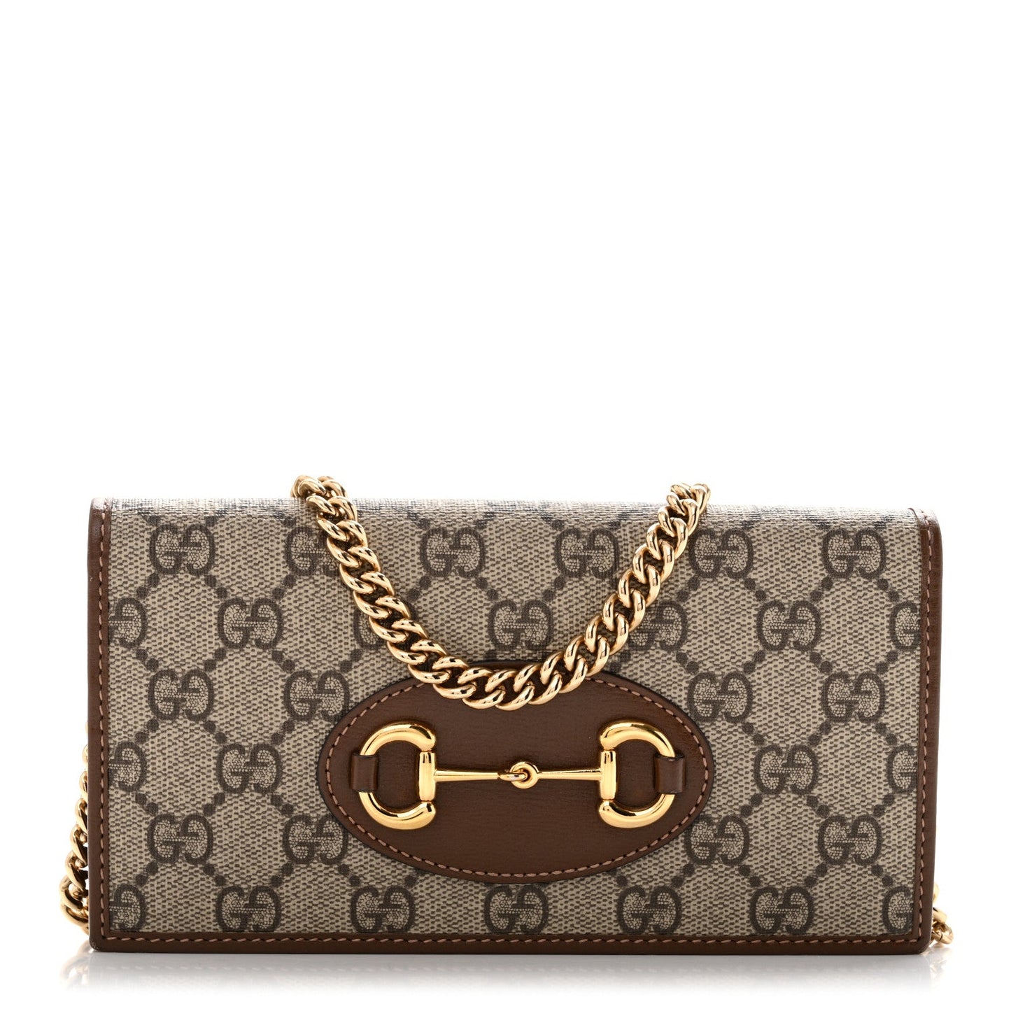 GG Supreme Monogram Azalea Calfskin Horsebit 1955 Wallet On Chain Beige Ebony Brown Sugar
