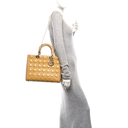 Patent Cannage Large Lady Dior Beige
