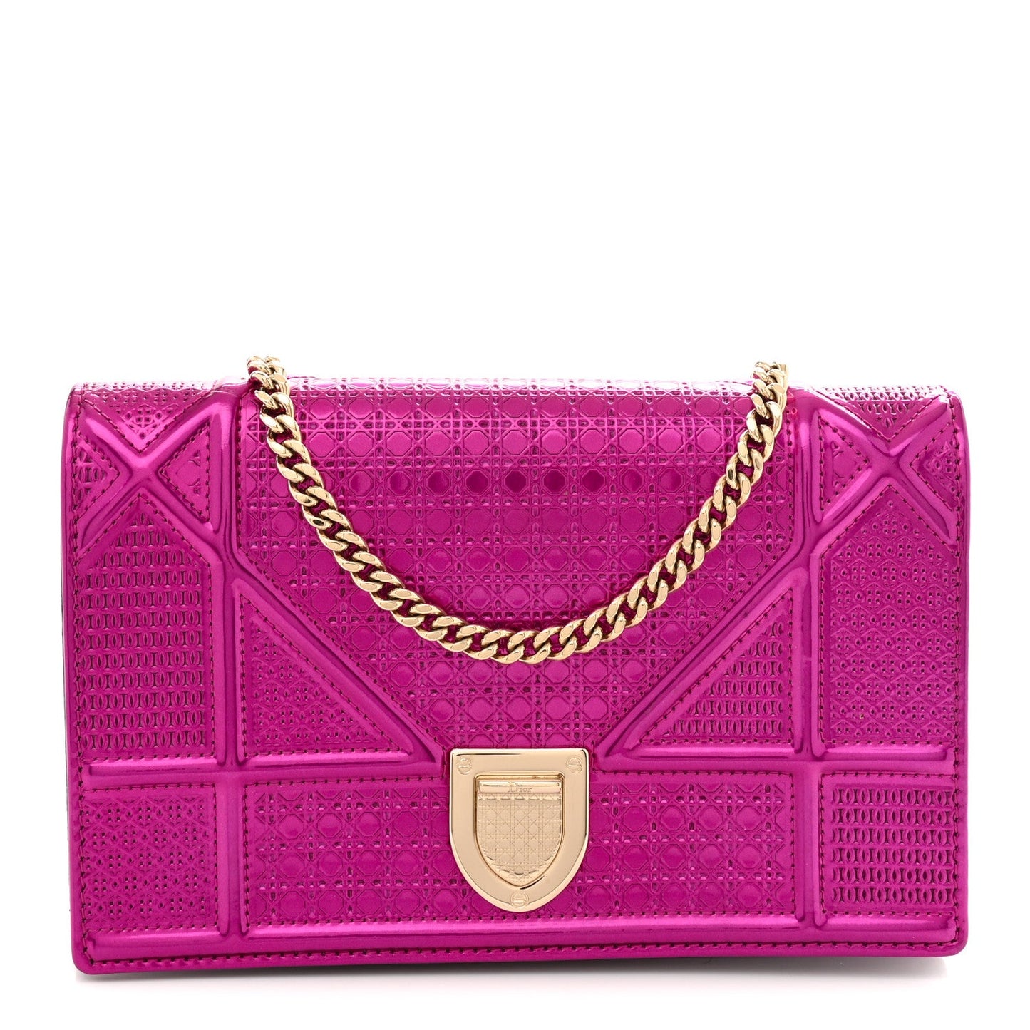 Metallic Patent Micro-Cannage Diorama Wallet on Chain Pouch Pink