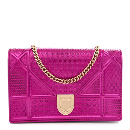 Metallic Patent Micro-Cannage Diorama Wallet on Chain Pouch Pink