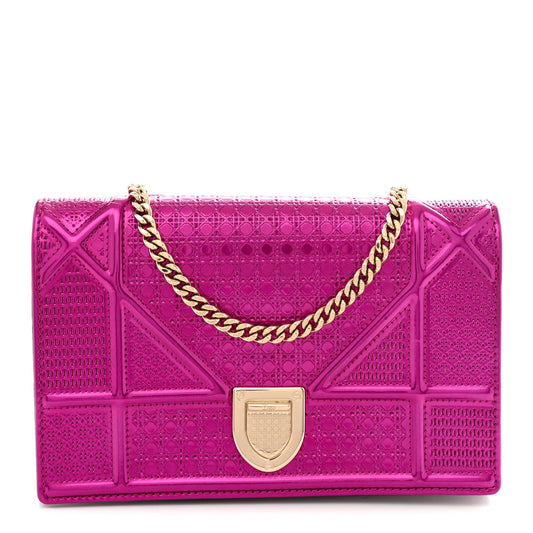 Metallic Patent Micro-Cannage Diorama Wallet on Chain Pouch Pink