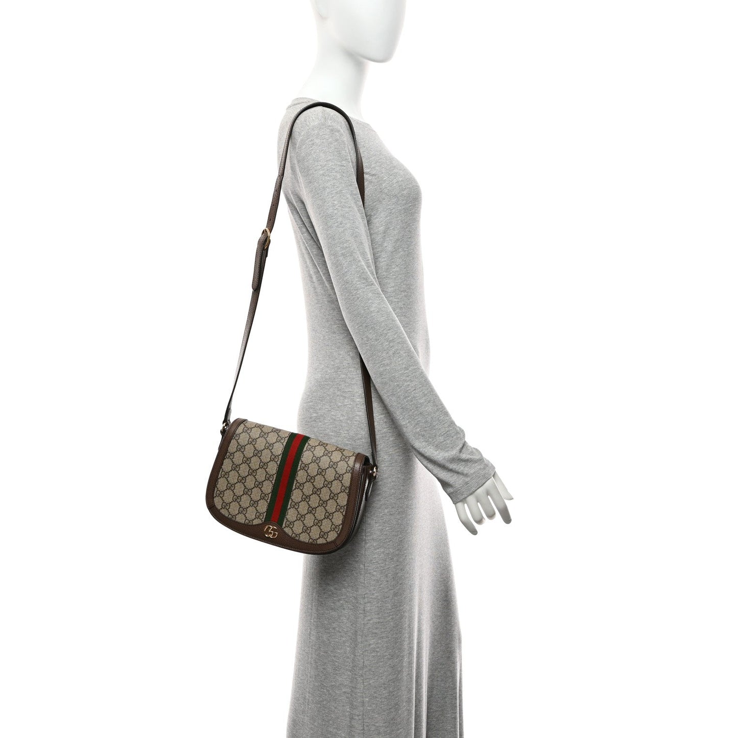 GG Supreme Monogram Web Small Ophidia Flap Messenger Bag Brown