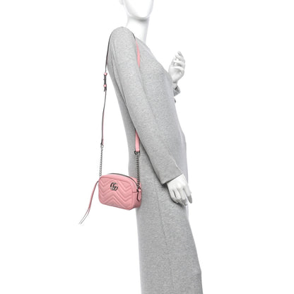 Calfskin Matelasse Mini GG Marmont Chain Shoulder Bag Wild Rose