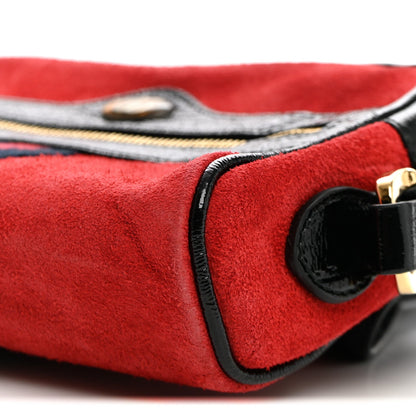 Suede Patent Web Mini Ophidia Shoulder Bag Hibiscus Red Black