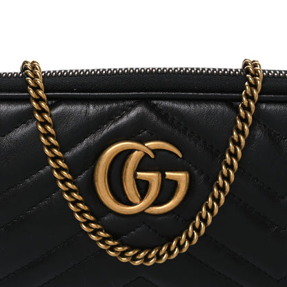 Calfskin Matelasse Mini GG Marmont Chain Crossbody Bag Black