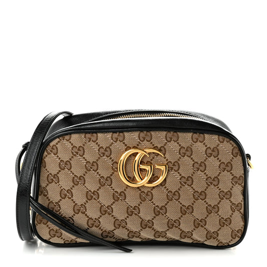 Monogram Matelasse Diagonal Small GG Marmont Chain Shoulder Bag Beige Black