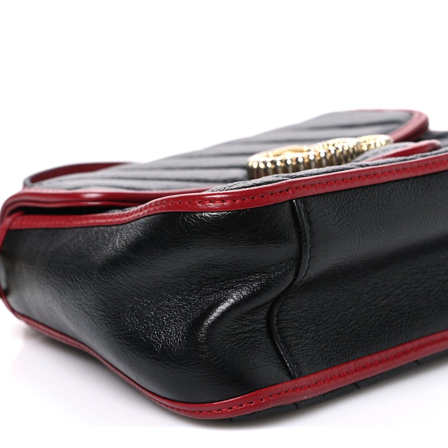 Vintage Effect Calfskin Matelasse Diagonal Mini Torchon GG Marmont Top Handle Shoulder Bag Black Romantic Cherry