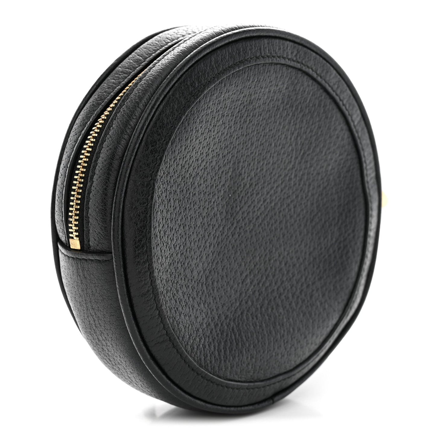 Textured Calfskin Web Ophidia Round Wrist Wallet  Black