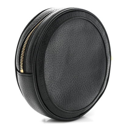 Textured Calfskin Web Ophidia Round Wrist Wallet  Black