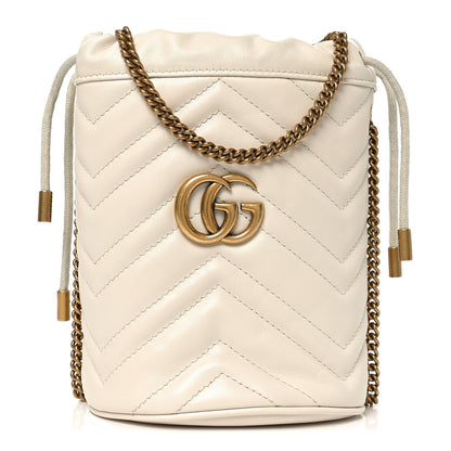 Calfskin Matelasse Mini GG Marmont 2.0 Bucket Bag White