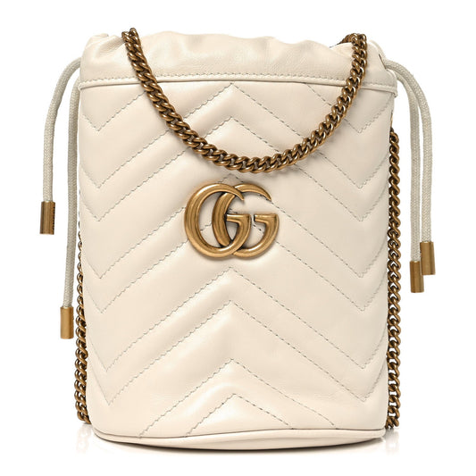 Calfskin Matelasse Mini GG Marmont 2.0 Bucket Bag White