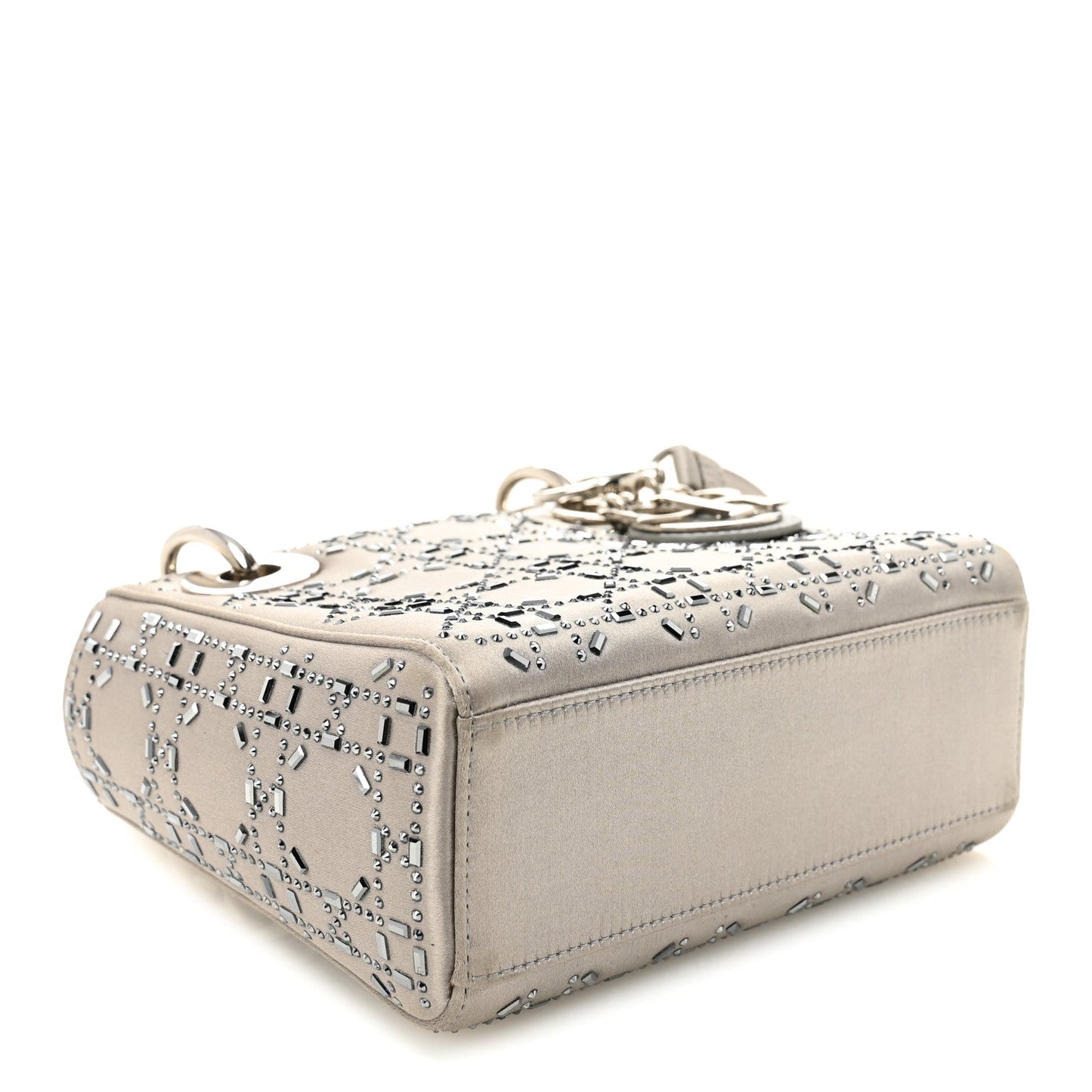 Satin Crystal Cannage Mini Lady Dior Gray