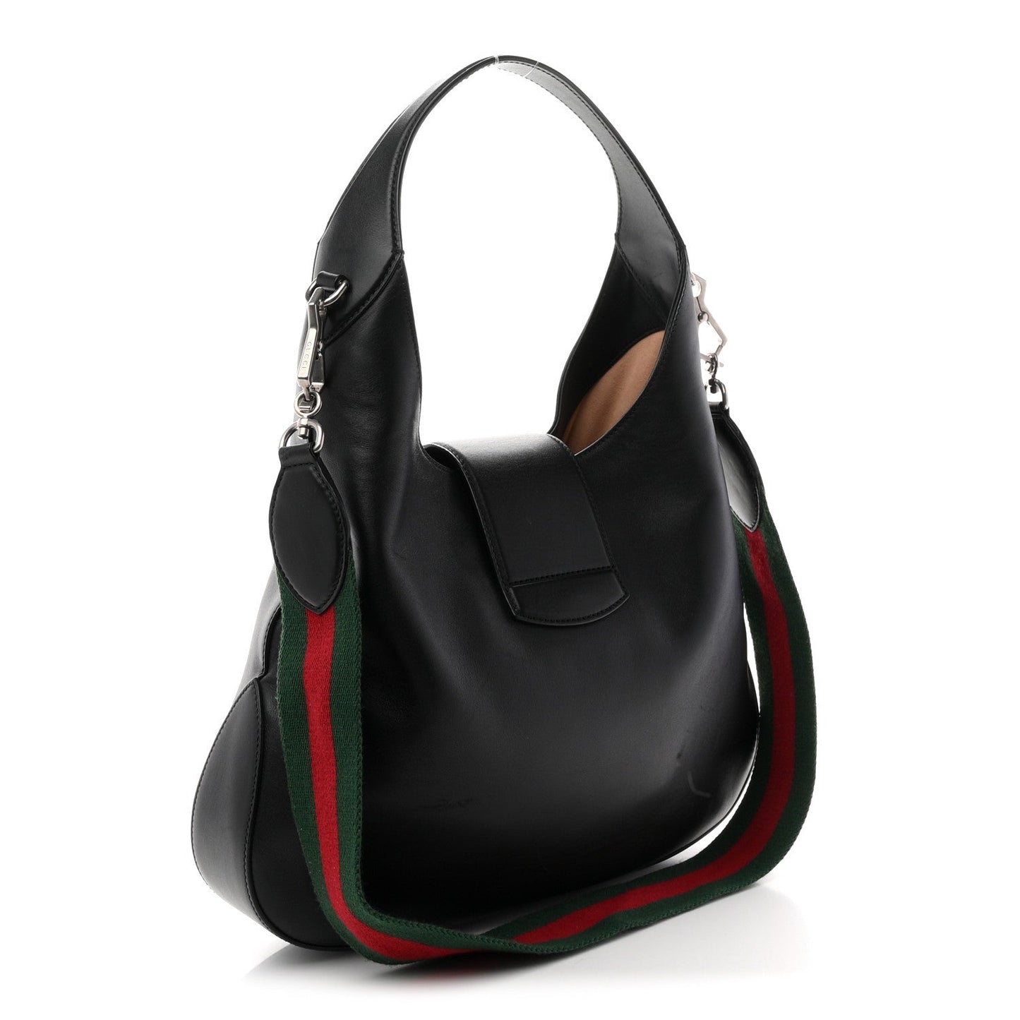 Calfskin Web Stripe Medium Dionysus Hobo Black