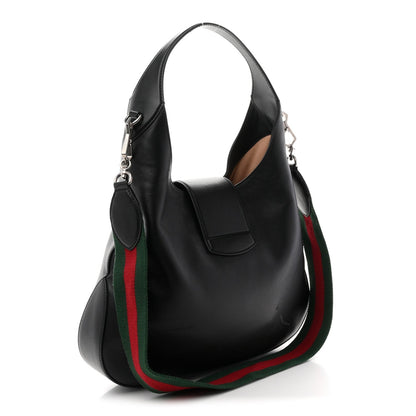 Calfskin Web Stripe Medium Dionysus Hobo Black