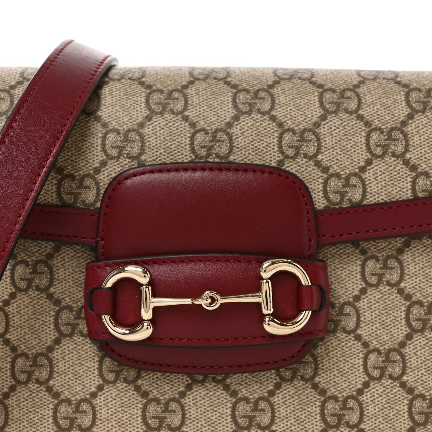 GG Supreme Monogram Horsebit 1955 Soft Small Shoulder Bag Beige Ebony Rosso Ancora