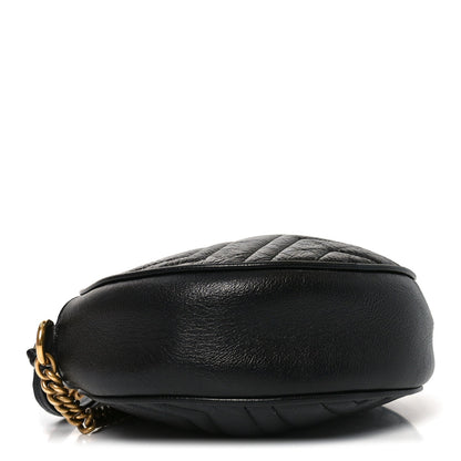 Azalea Calfskin Matelasse Heart Mini GG Marmont Round Shoulder Bag Black