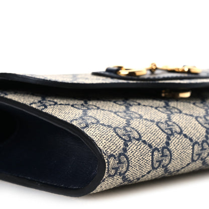 GG Supreme Monogram Azalea Calfskin Web Mini Horsebit 1955 Chain Shoulder Bag Beige Blue
