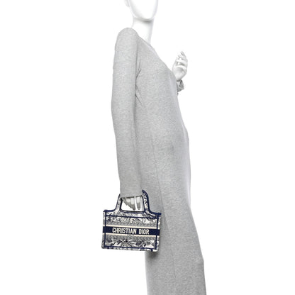 Canvas Embroidered Mini Toile De Jouy Book Tote Blue