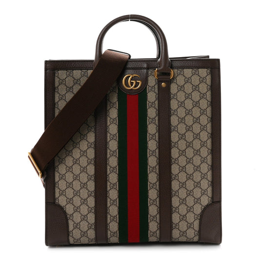 GG Supreme Monogram Web Textured Dollar Calfskin Medium Ophidia Tote Brown