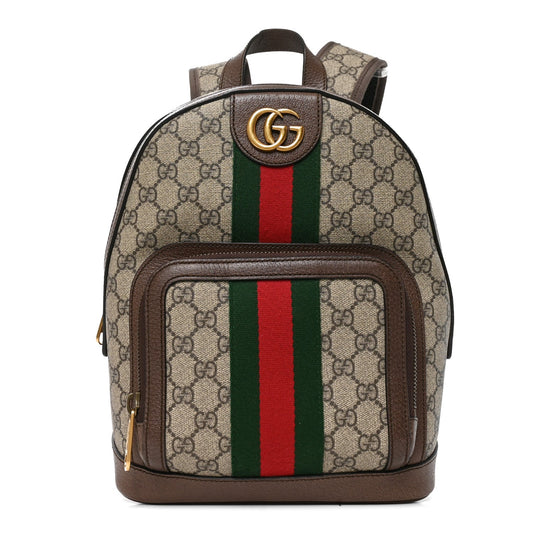 GG Supreme Monogram Calfskin Web Small Ophidia Day Backpack Beige Ebony New Acero