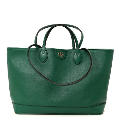 Textured Dollar Calfskin Medium Ophidia Shoulder Tote Bag Green