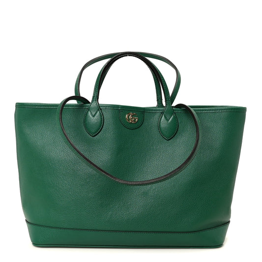 Textured Dollar Calfskin Medium Ophidia Shoulder Tote Bag Green