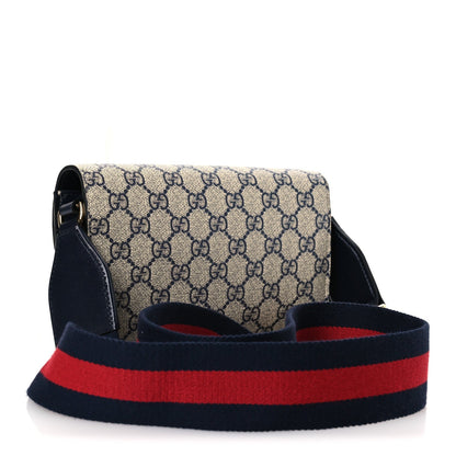 GG Supreme Monogram Azalea Calfskin Web Mini Horsebit 1955 Chain Shoulder Bag Beige Blue