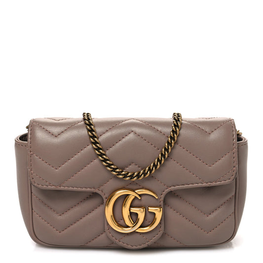 Calfskin Matelasse Super Mini GG Marmont Shoulder Bag Porcelain Rose