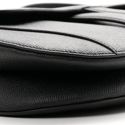 Grained Calfskin Saddle Bag With Strap Black