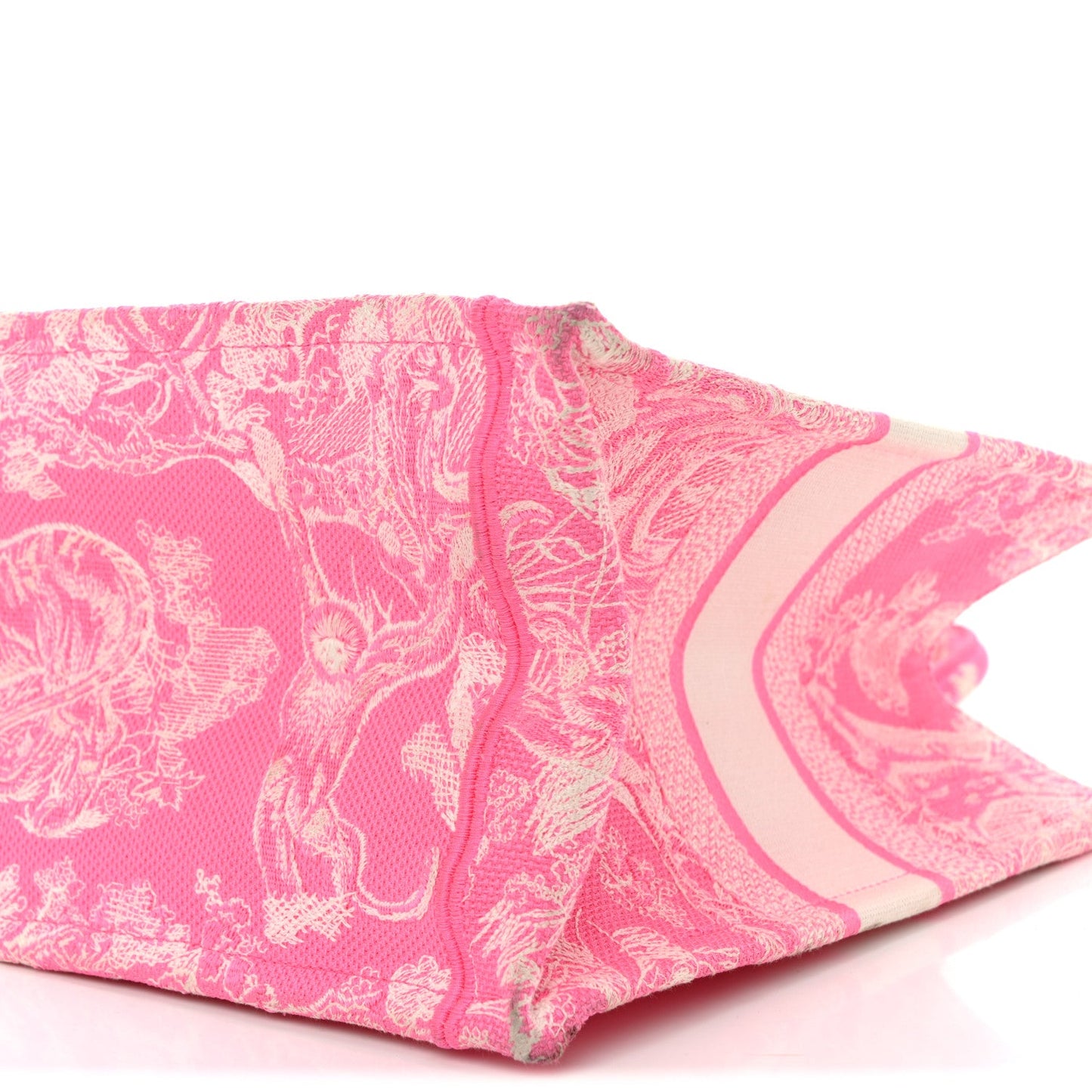 Canvas Embroidered Medium Dioriviera Toile De Jouy Book Tote Fluorescent Pink
