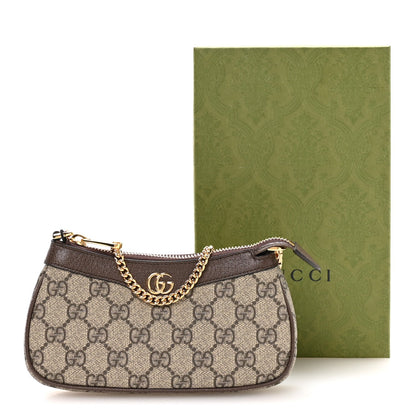 GG Supreme Monogram Textured Dollar Calfskin Mini Ophidia Chain Bag Beige Ebony