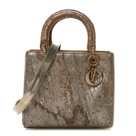 X LEE BUL Treated Calfskin Medium Lady Dior Art Bronze