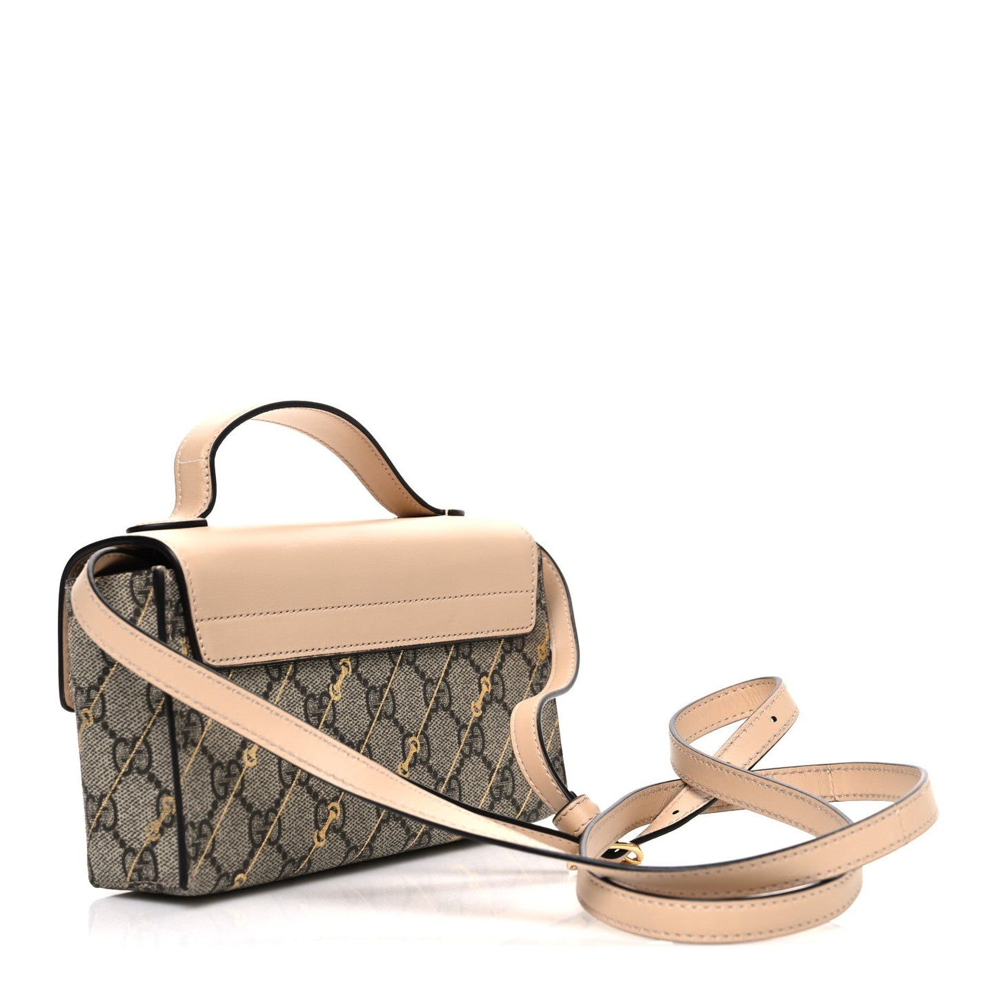 GG Supreme Monogram Calfskin Horsebit Print Mini Padlock Top Handle Shoulder Bag Beige Ebony Light Pink
