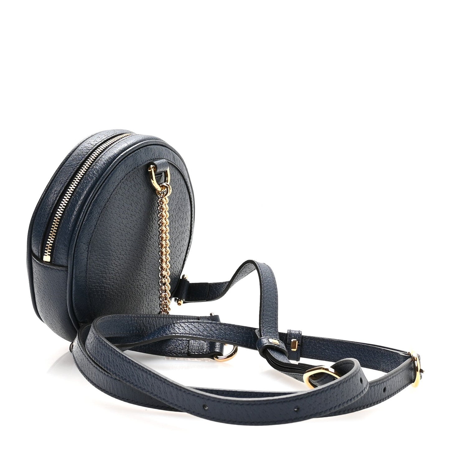 Textured Calfskin Web Mini Ophidia Round Backpack Blue Agata