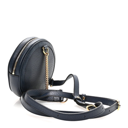 Textured Calfskin Web Mini Ophidia Round Backpack Blue Agata