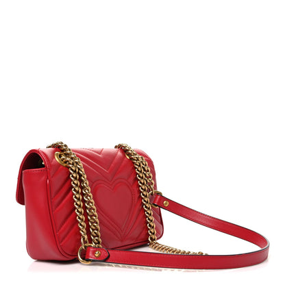 Calfskin Matelasse Mini GG Marmont Shoulder Bag Hibiscus Red