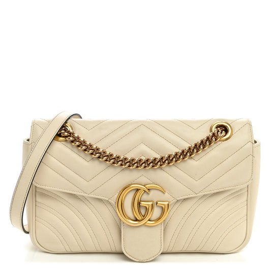 Calfskin Matelasse Small GG Marmont Shoulder Bag White