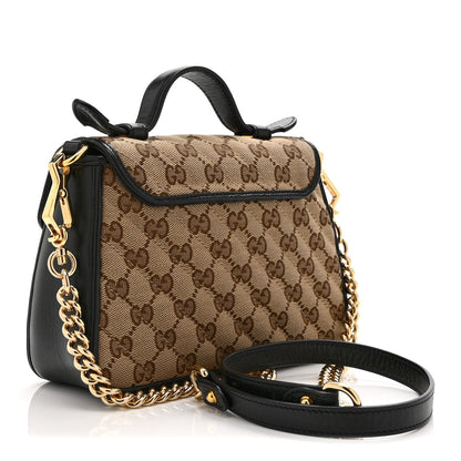 Monogram Azalea Calfskin Matelasse Diagonal Mini GG Marmont Top Handle Shoulder Bag Beige Ebony Black
