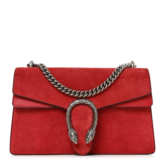 Suede Vitello Velvet Small Dionysus Shoulder Bag Vulcanic Red