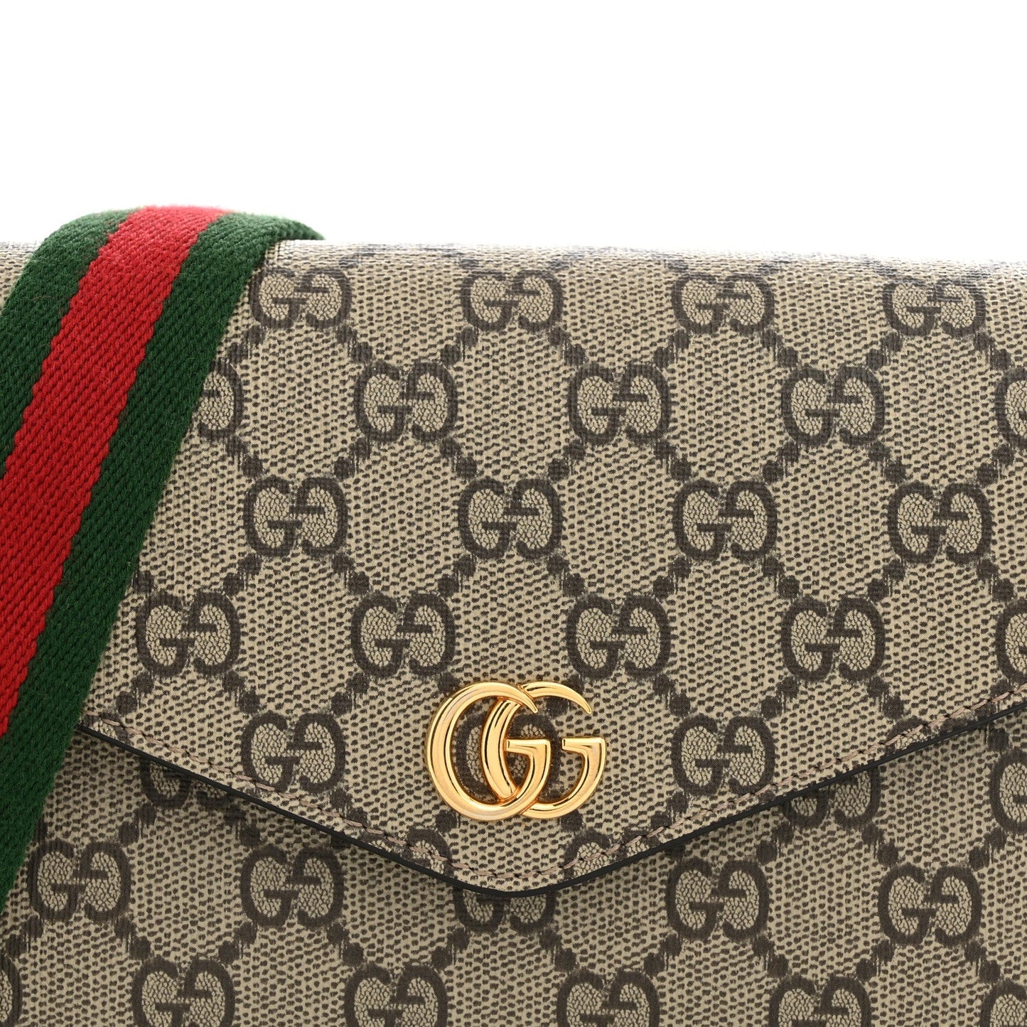 GG Supreme Monogram Textured Dollar Calfskin Web Mini Ophidia Envelope Shoulder Bag Beige Ebony
